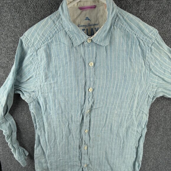 Tommy Bahama Relax All Linen Small Button Up Shirt Men Long Sleeve Blue Striped - Picture 1 of 16